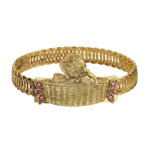 1928 Jewelry Bowtie Kitten In A Basket Pink Crystal Belt Bracelet 1928 Jewelry