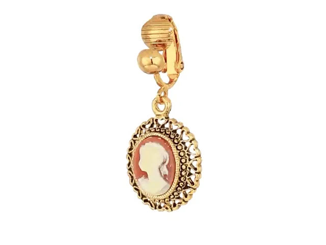 1928 Jewelry Brass Faux Cameo Oval Hearts Clip On Earrings 1928 Jewelry