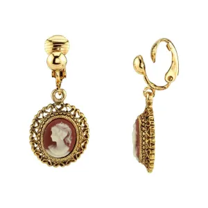1928 Jewelry Brass Faux Cameo Oval Hearts Clip On Earrings 1928 Jewelry