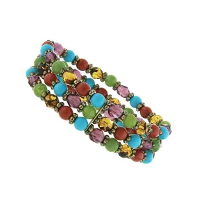 1928 Jewelry Brass Multi-Color Beaded Stretch Bracelet 1928 Jewelry