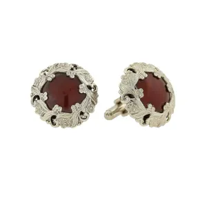 1928 Jewelry Brick Red Stone Floral Frame Cufflinks 1928 Jewelry