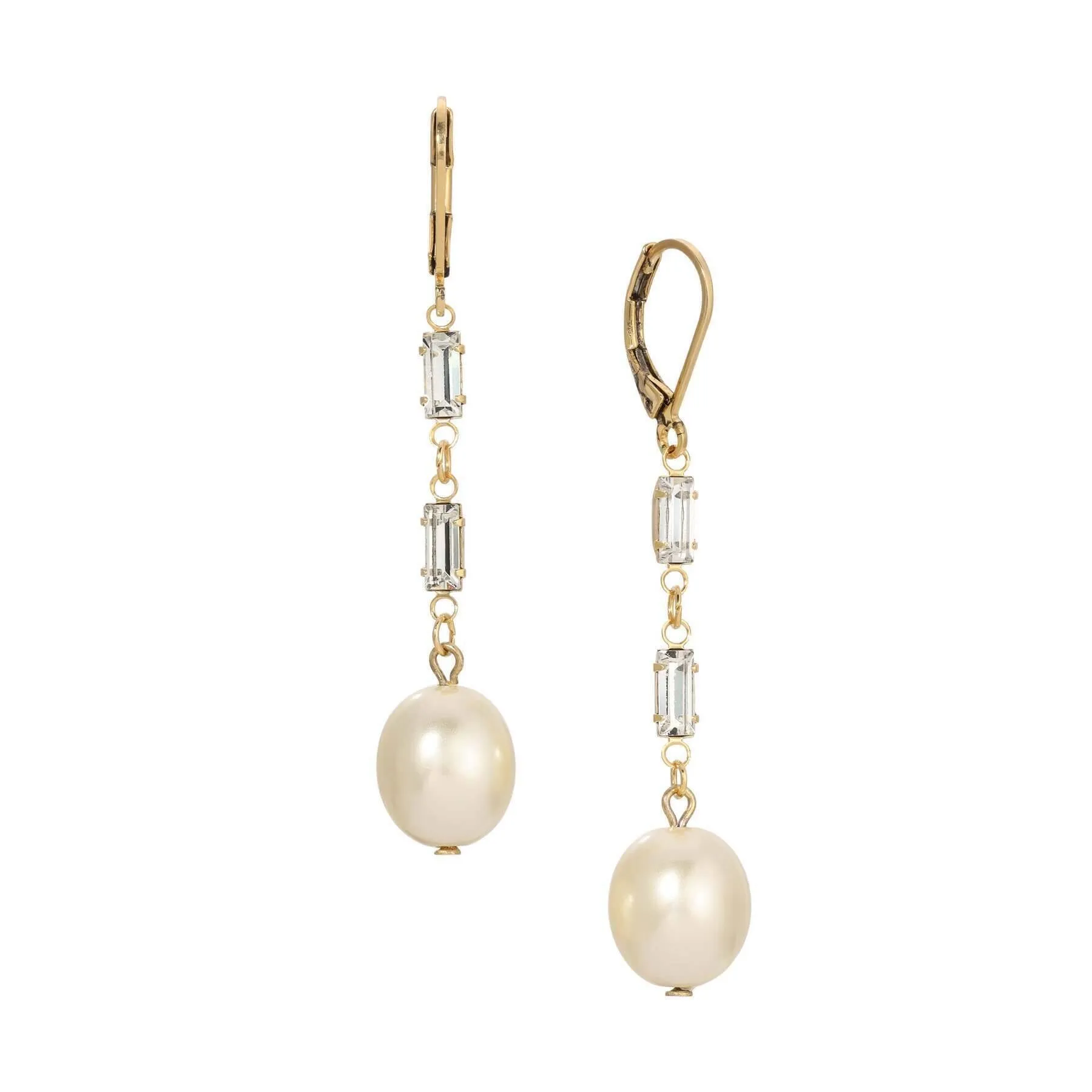 1928 Jewelry Bridal Bliss Faux Pearl & Baguette Crystal Linear Earrings 1928 Jewelry