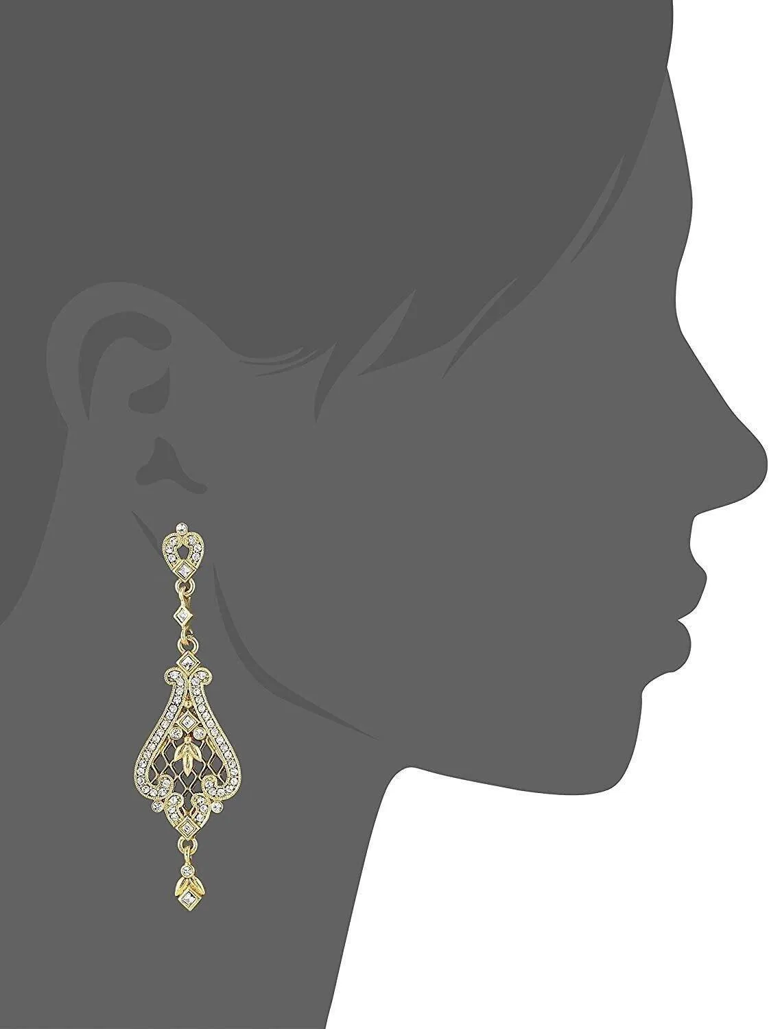 1928 Jewelry Bridal Filigree Pave Austrian Crystal Post Drop Earrings 1928 Jewelry