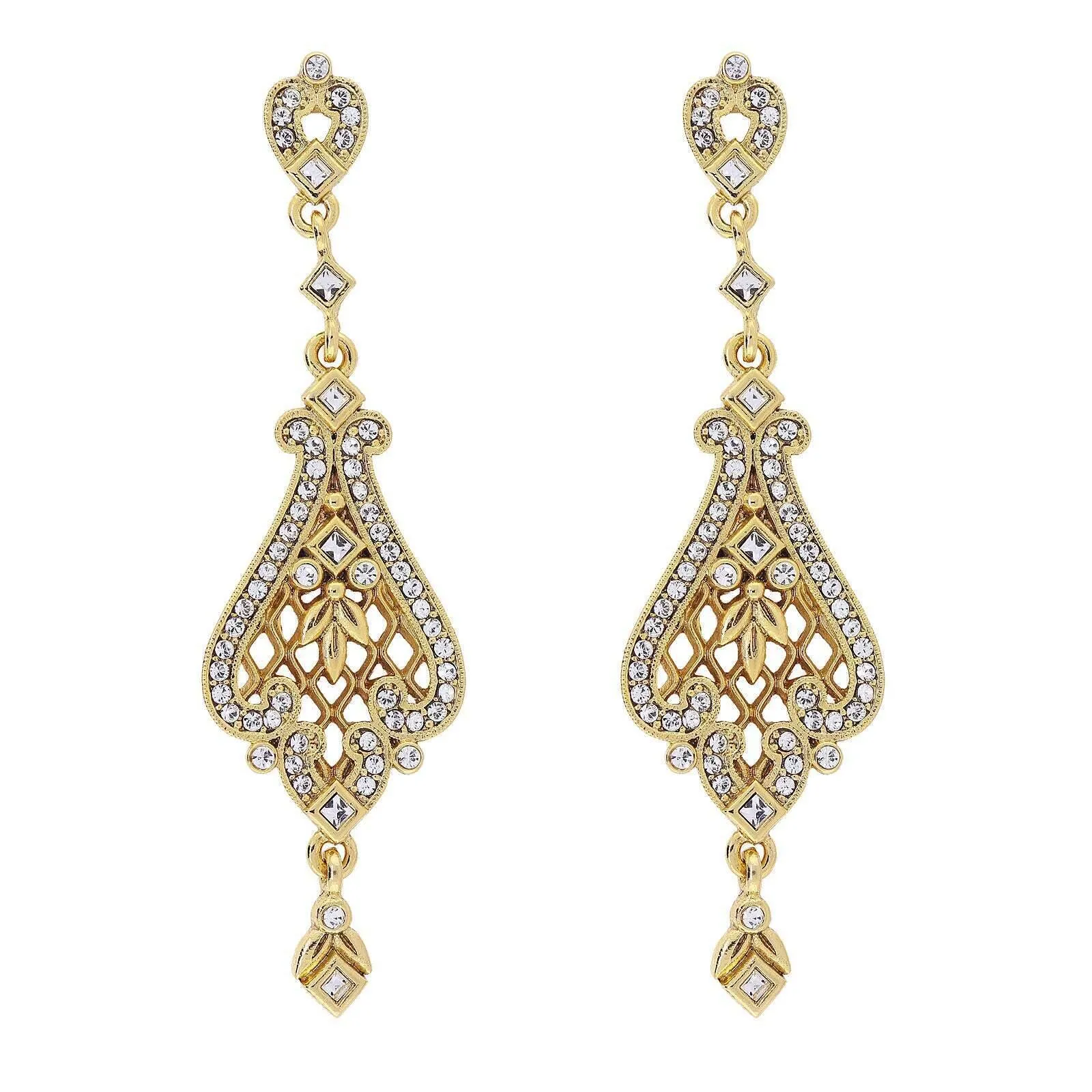 1928 Jewelry Bridal Filigree Pave Austrian Crystal Post Drop Earrings 1928 Jewelry