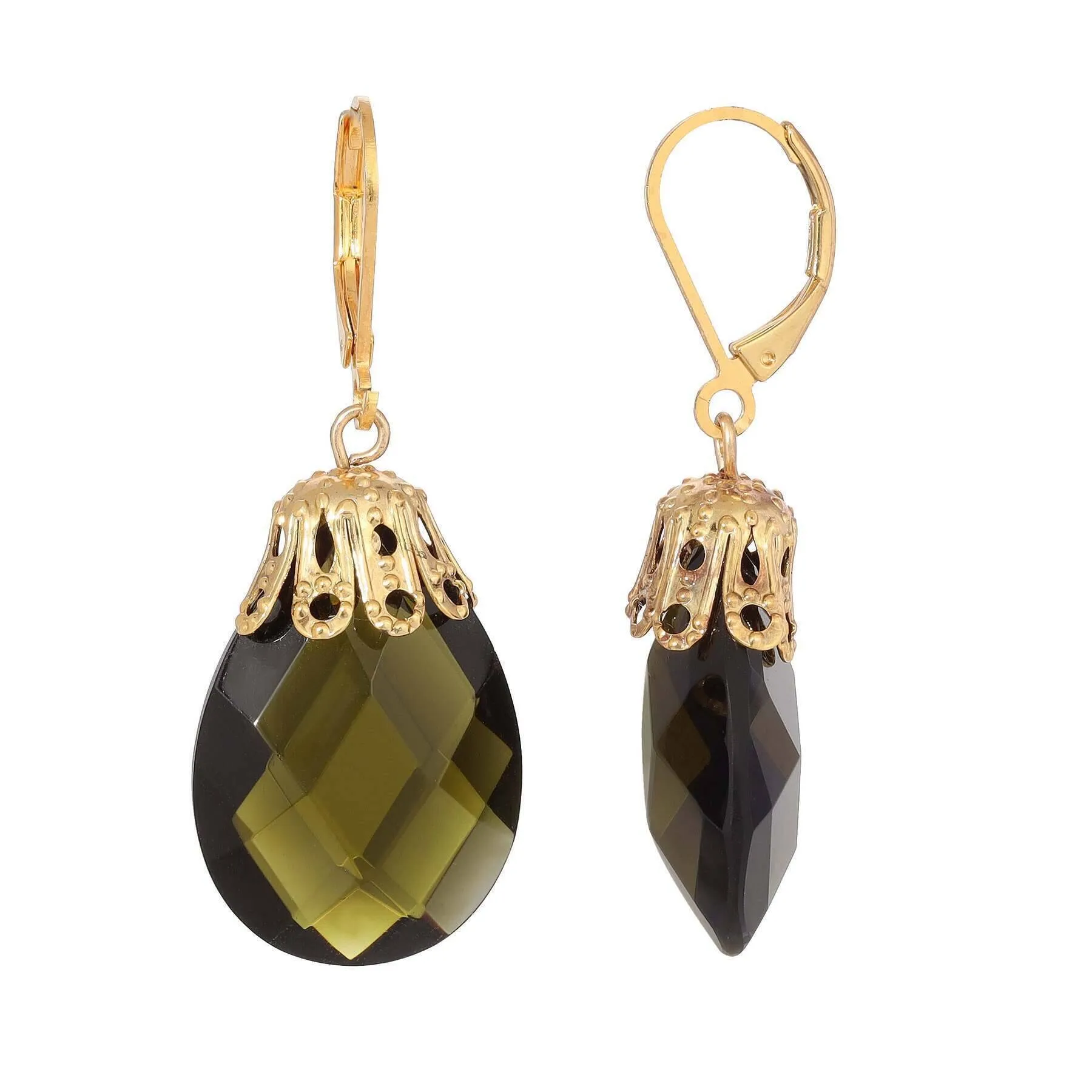 1928 Jewelry Briolette Faceted Glass Stone Drop Earrings 1928 Jewelry