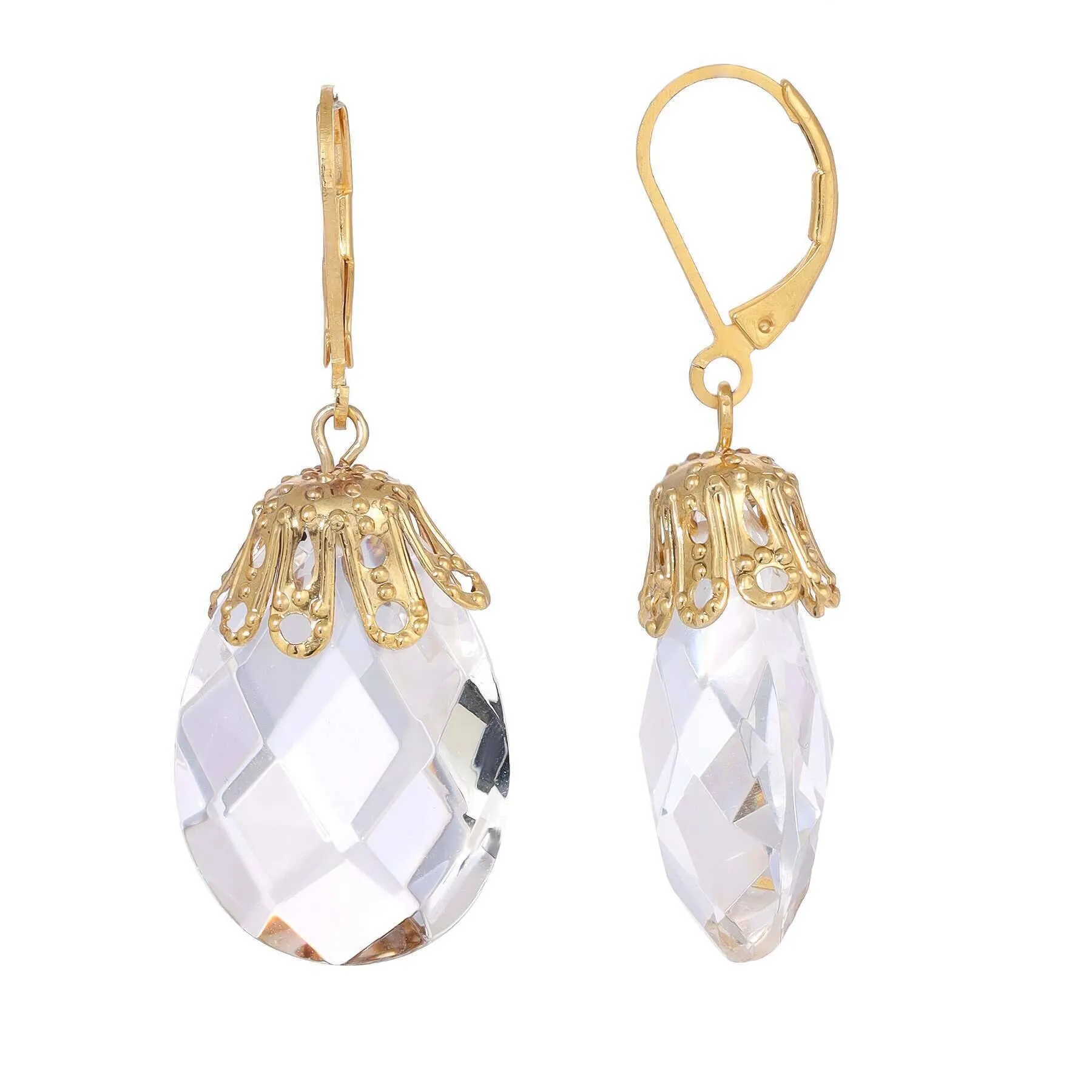 1928 Jewelry Briolette Faceted Glass Stone Drop Earrings 1928 Jewelry