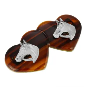 1928 Jewelry Brown Tortoise Double Heart Horse Head Hair Barrette 1928 Jewelry