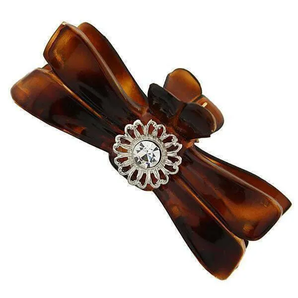 1928 Jewelry Brown Tortoise Filigree And Crystal Accent Small Claw Hair Clip 1928 Jewelry