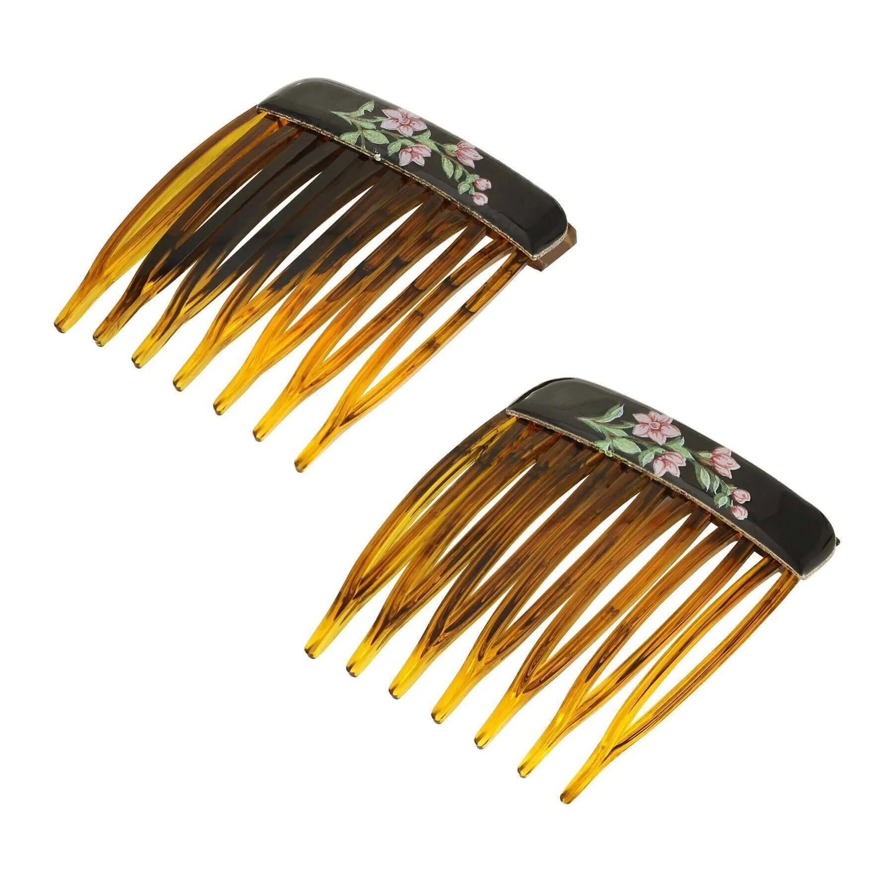 1928 Jewelry Brown Tortoise Floral Decal Hair Comb Set 1928 Jewelry