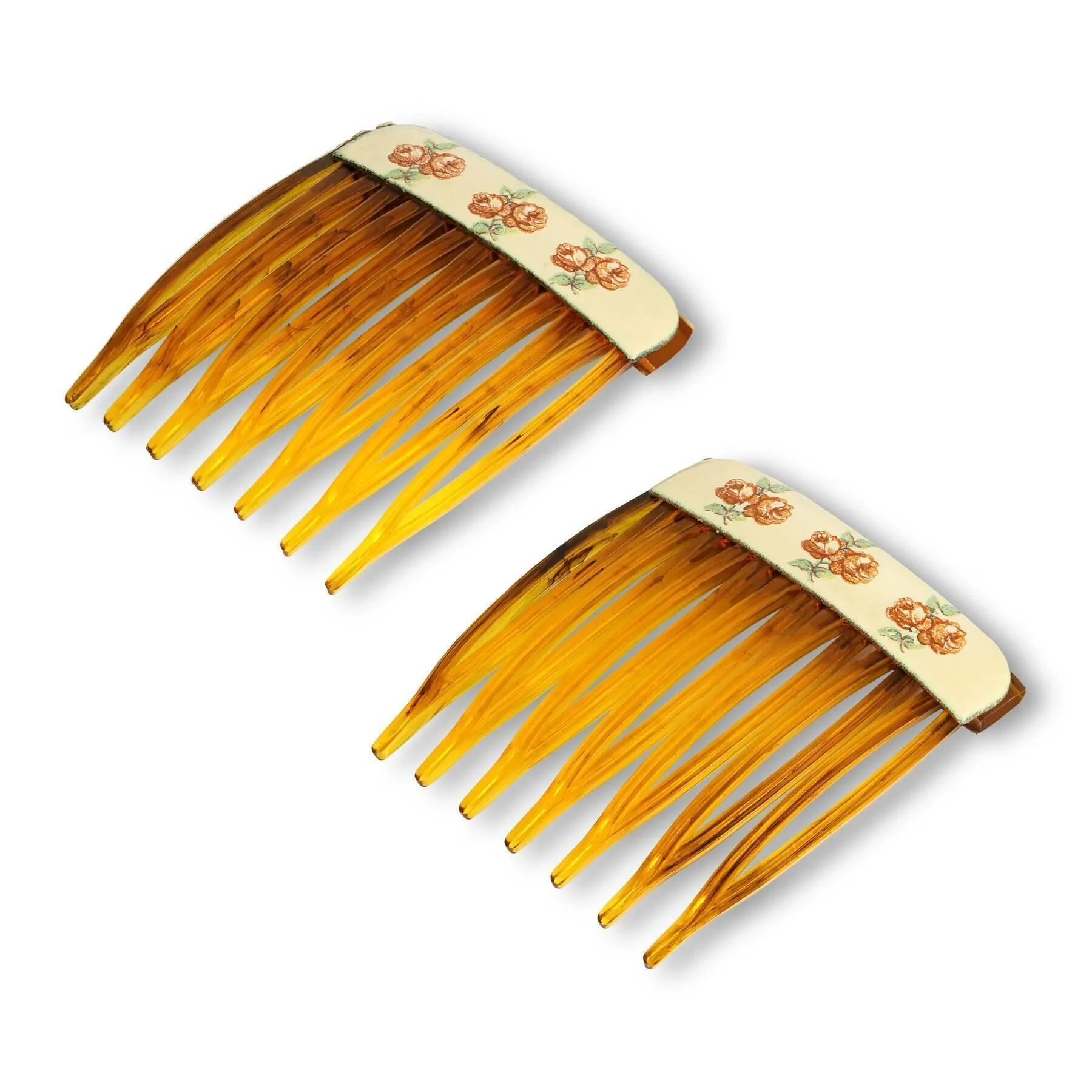 1928 Jewelry Brown Tortoise Floral Decal Hair Comb Set 1928 Jewelry