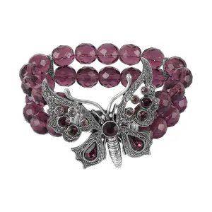 1928 Jewelry Butterfly Amethyst Crystal Fire Polished Beaded Stretch Bracelet 1928 Jewelry
