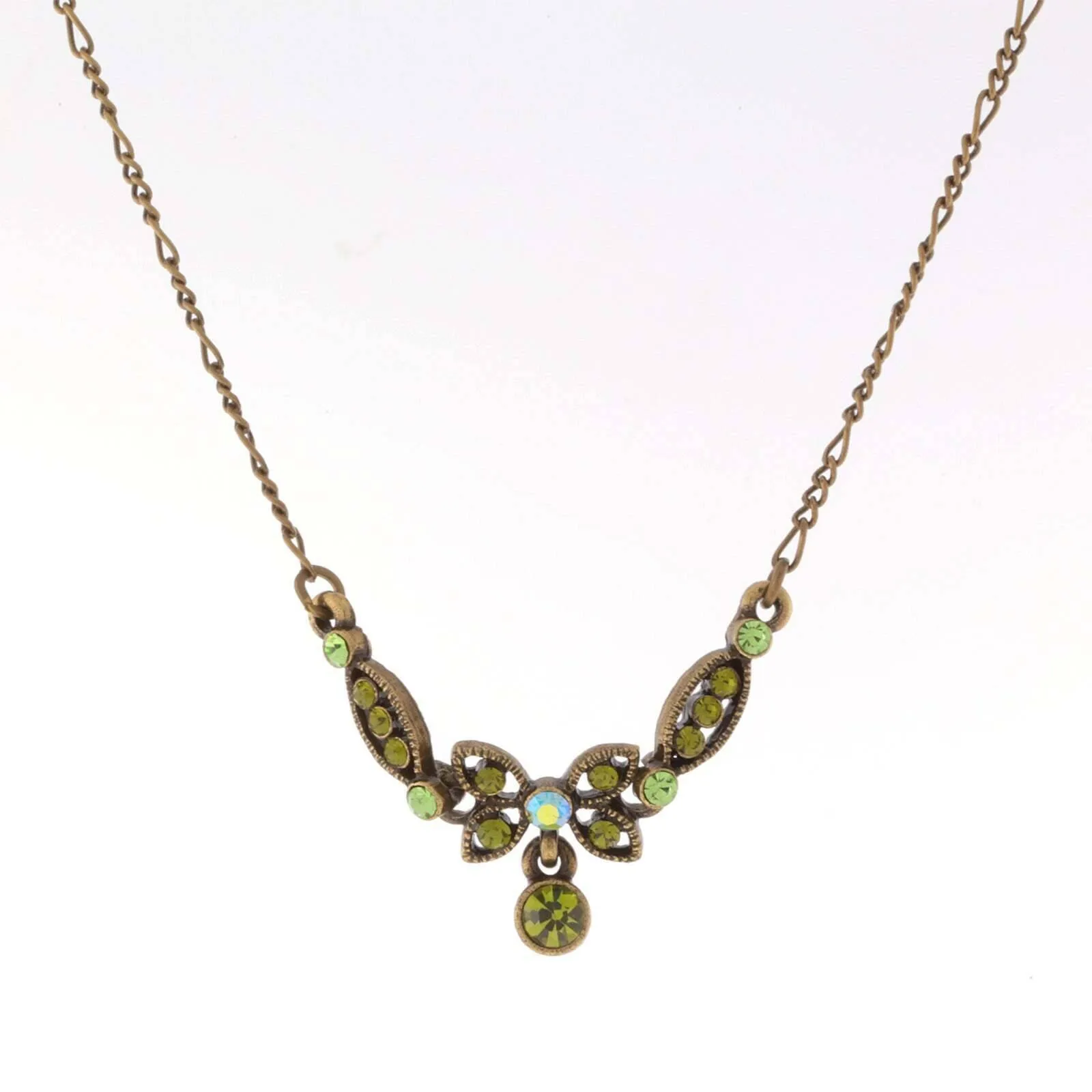 1928 Jewelry Butterfly Green Ab Crystal Pendant Necklace 16"   3" Extender 1928 Jewelry