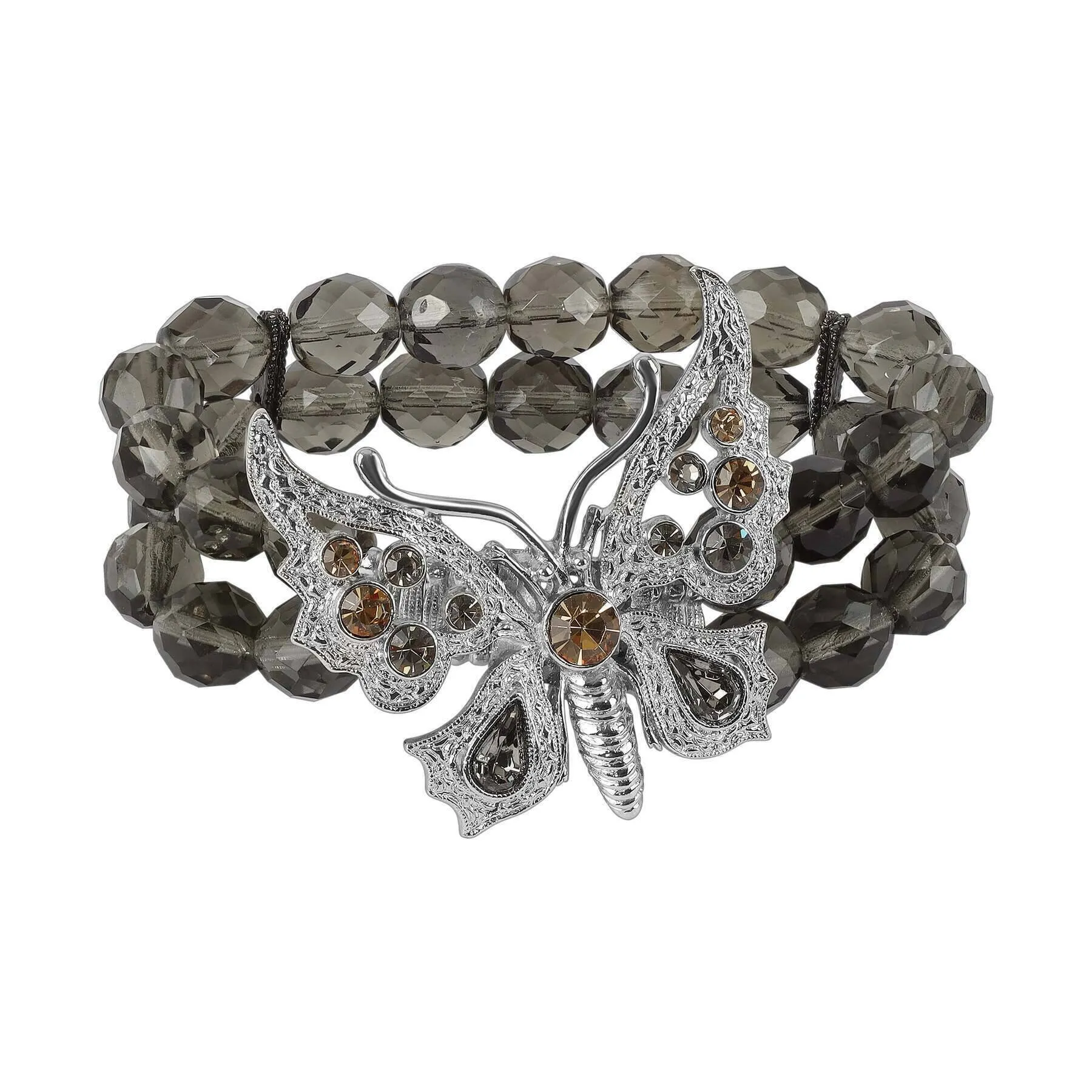 1928 Jewelry Butterfly Light Topaz & Black Diamond Crystal Stretch Bracelet 1928 Jewelry