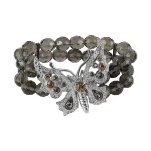 1928 Jewelry Butterfly Light Topaz & Black Diamond Crystal Stretch Bracelet 1928 Jewelry