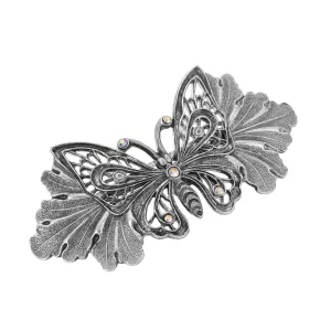 1928 Jewelry Butterfly On Leaf AB Crystal Hair Barrette 1928 Jewelry