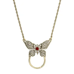 1928 Jewelry Butterfly Red And Crystal Badge & Eyeglass Holder Chain Necklace 28 1928 Jewelry