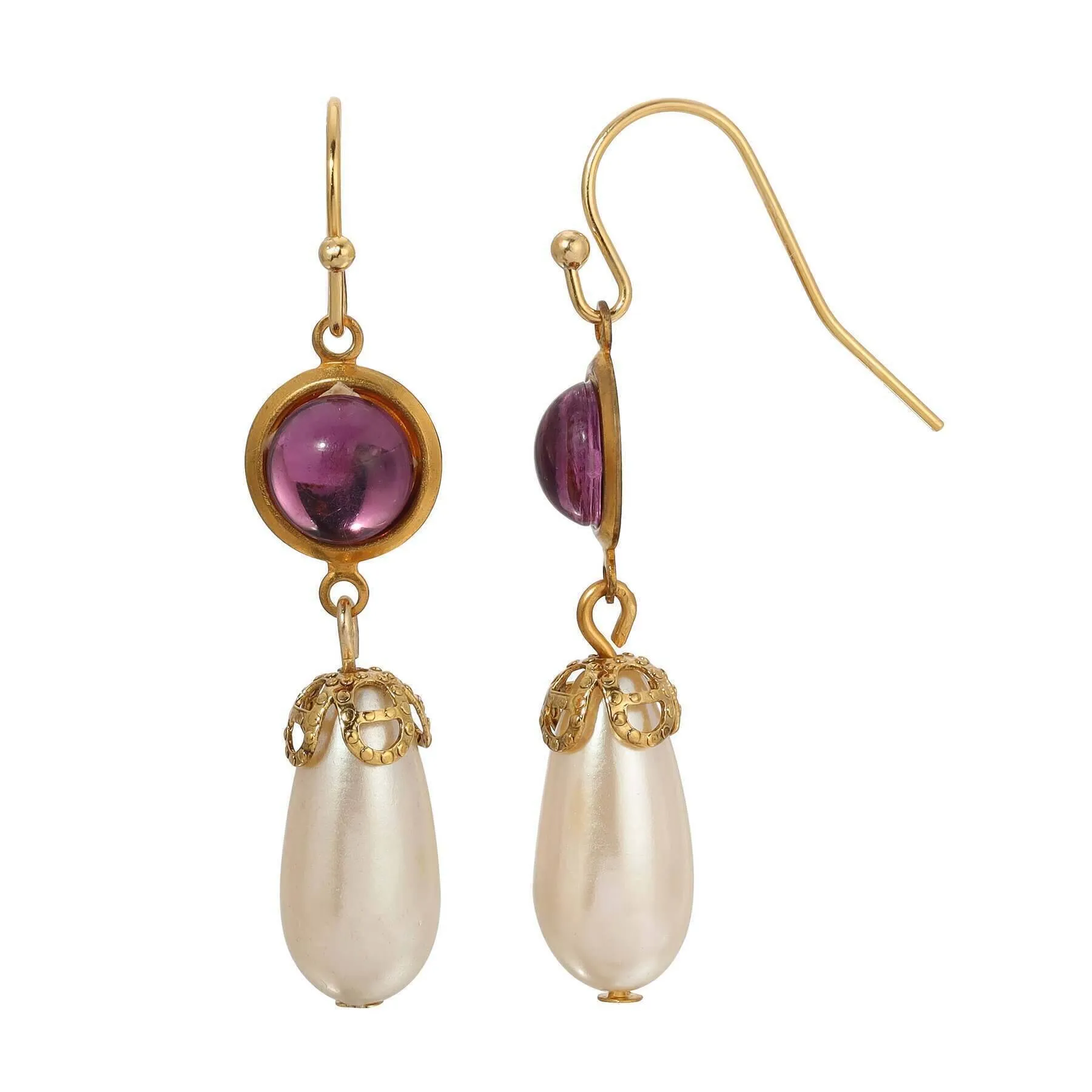 1928 Jewelry Cabochon Stones & Pear Shaped Faux Pearl Drop Earrings 1928 Jewelry