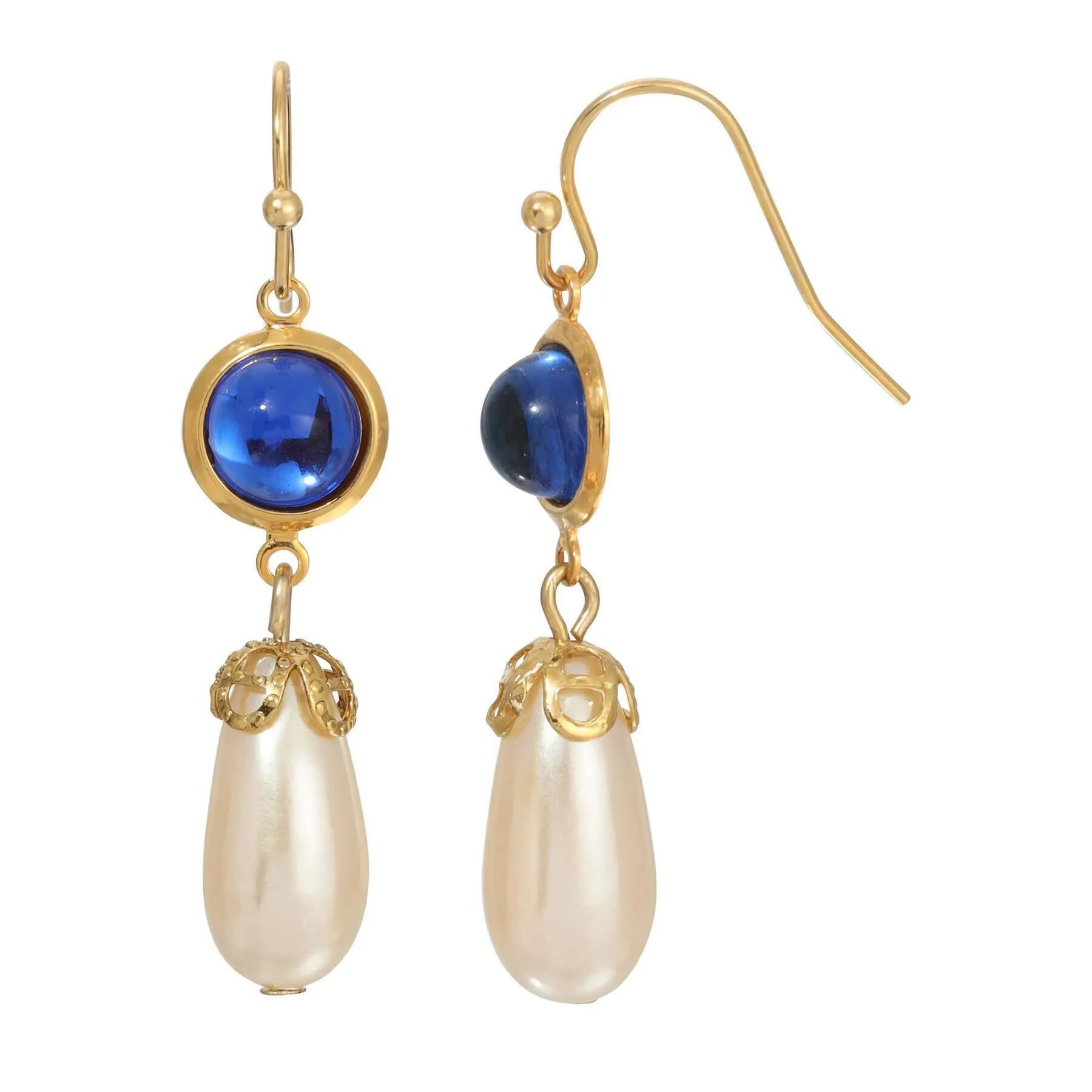 1928 Jewelry Cabochon Stones & Pear Shaped Faux Pearl Drop Earrings 1928 Jewelry