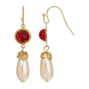 1928 Jewelry Cabochon Stones & Pear Shaped Faux Pearl Drop Earrings 1928 Jewelry