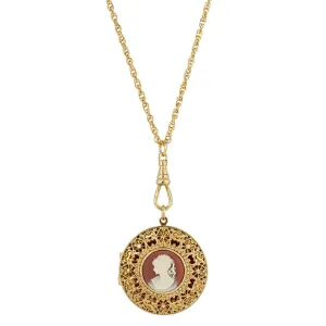 1928 Jewelry Cameo Round Ornate Filigree Locket Necklace 30" 1928 Jewelry