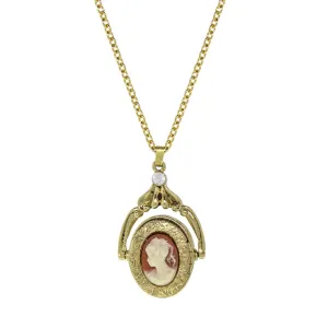 1928 Jewelry Carnelian Cameo Double Spinner Locket Necklace 28" 1928 Jewelry