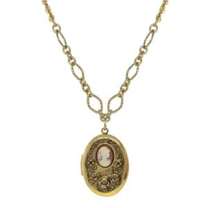 1928 Jewelry Carnelian Cameo With Flowers Oval Locket Necklace 16"   3" Extender 1928 Jewelry