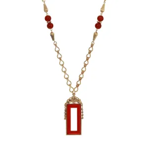 1928 Jewelry Carnelian Glass Heritage Treasure Pendant Necklace 28" 1928 Jewelry