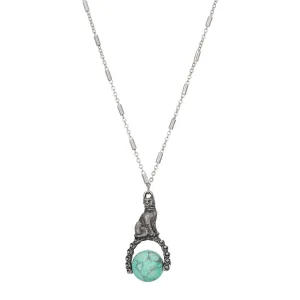 1928 Jewelry Cat & Turquoise Gemstone Spinner Pendant Necklace 28" 1928 Jewelry