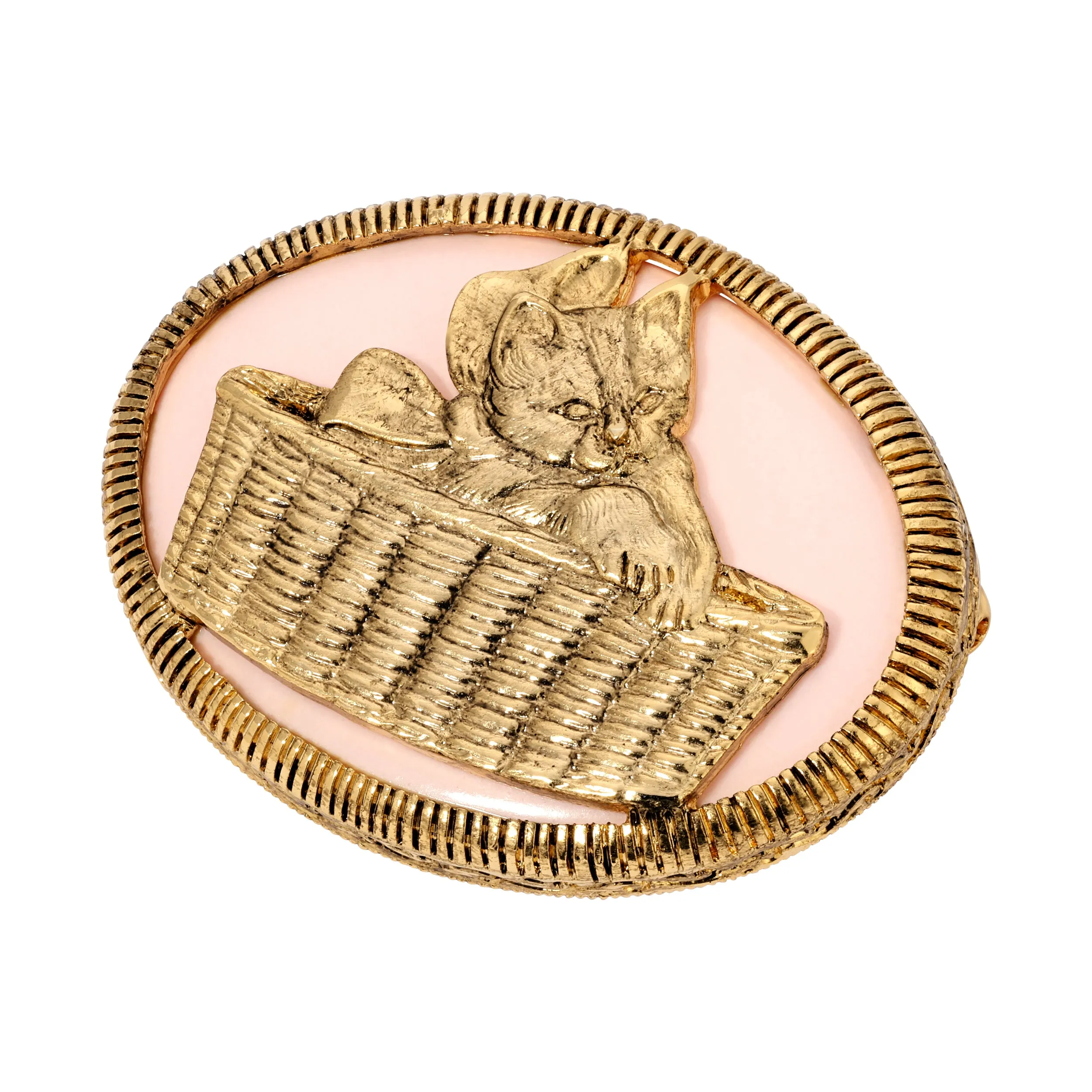 1928 Jewelry Cat In Wicker Basket Brooch 1928 Jewelry