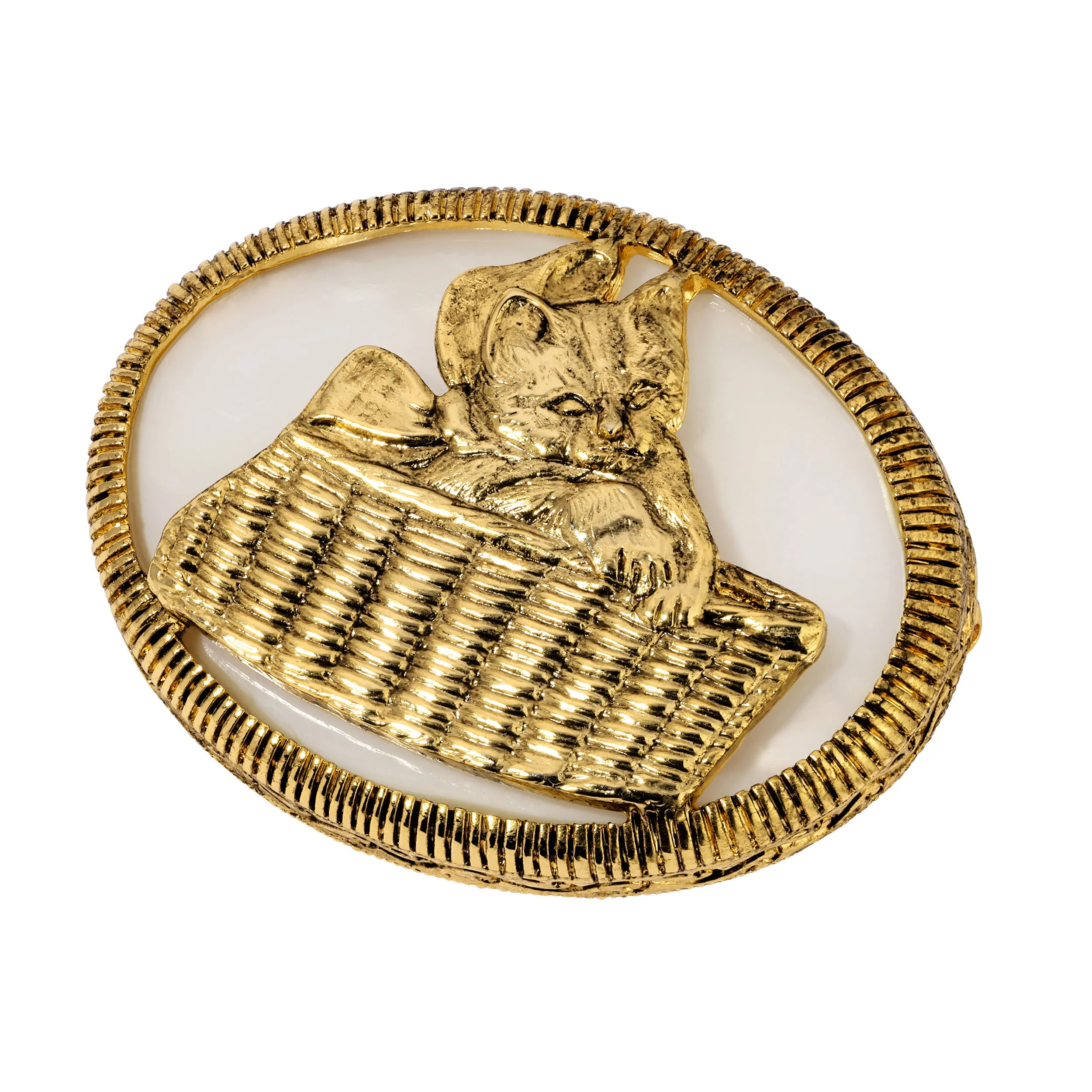 1928 Jewelry Cat In Wicker Basket Brooch 1928 Jewelry