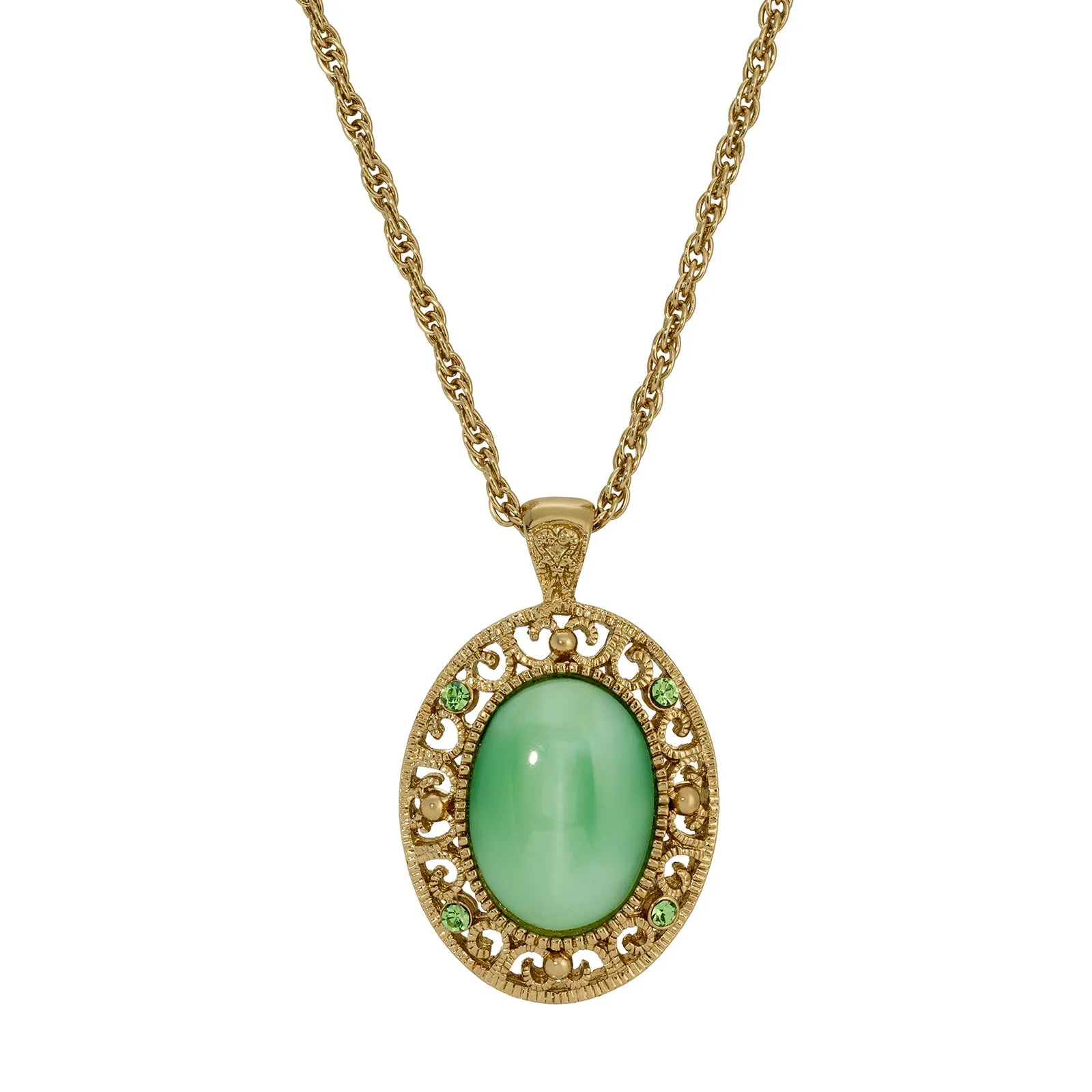 1928 Jewelry Celestial Green Oval Moonstone Peridot Crystal Pendant Necklace 22" 1928 Jewelry