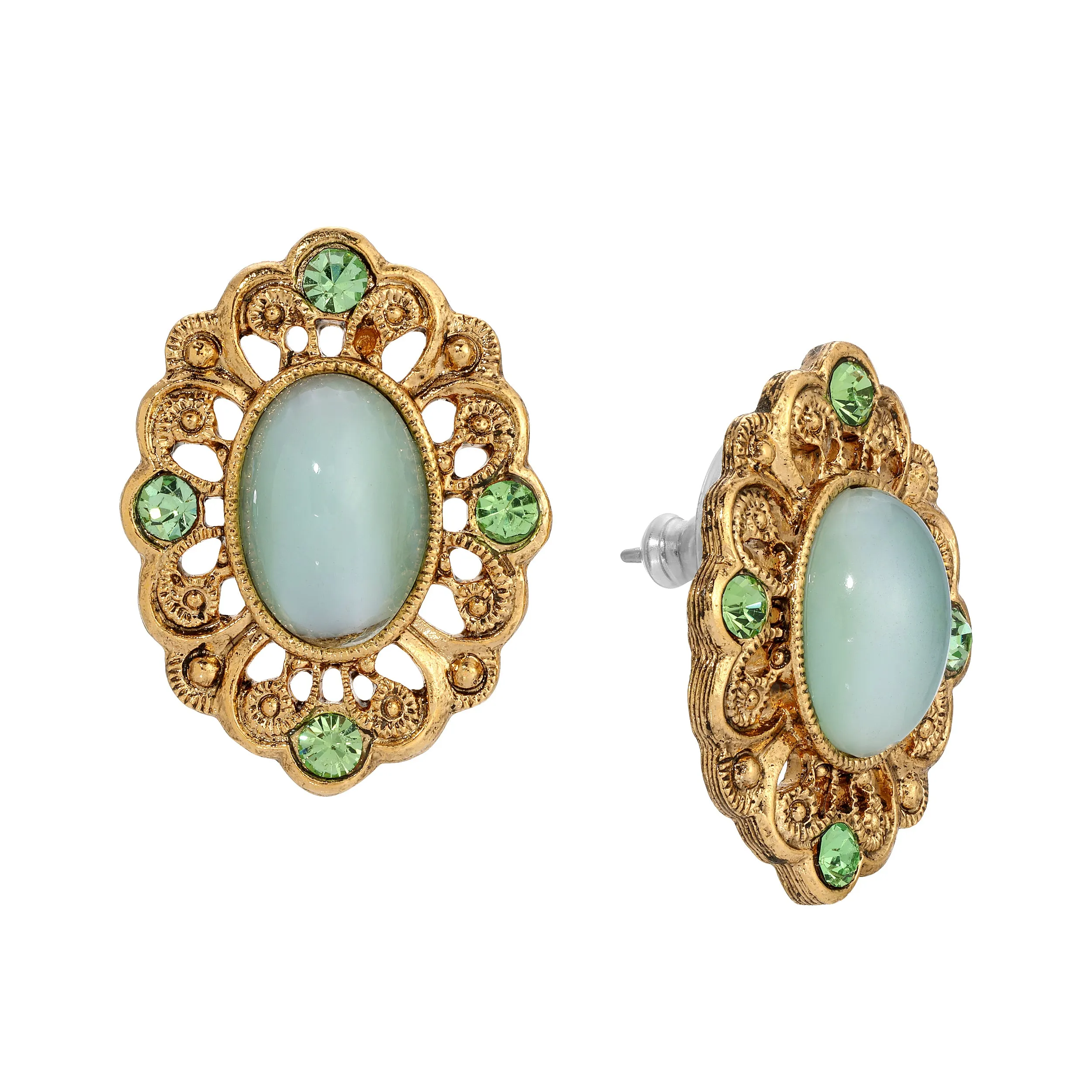 1928 Jewelry Celestial Green Oval Moonstone Peridot Crystal Post Earrings 1928 Jewelry