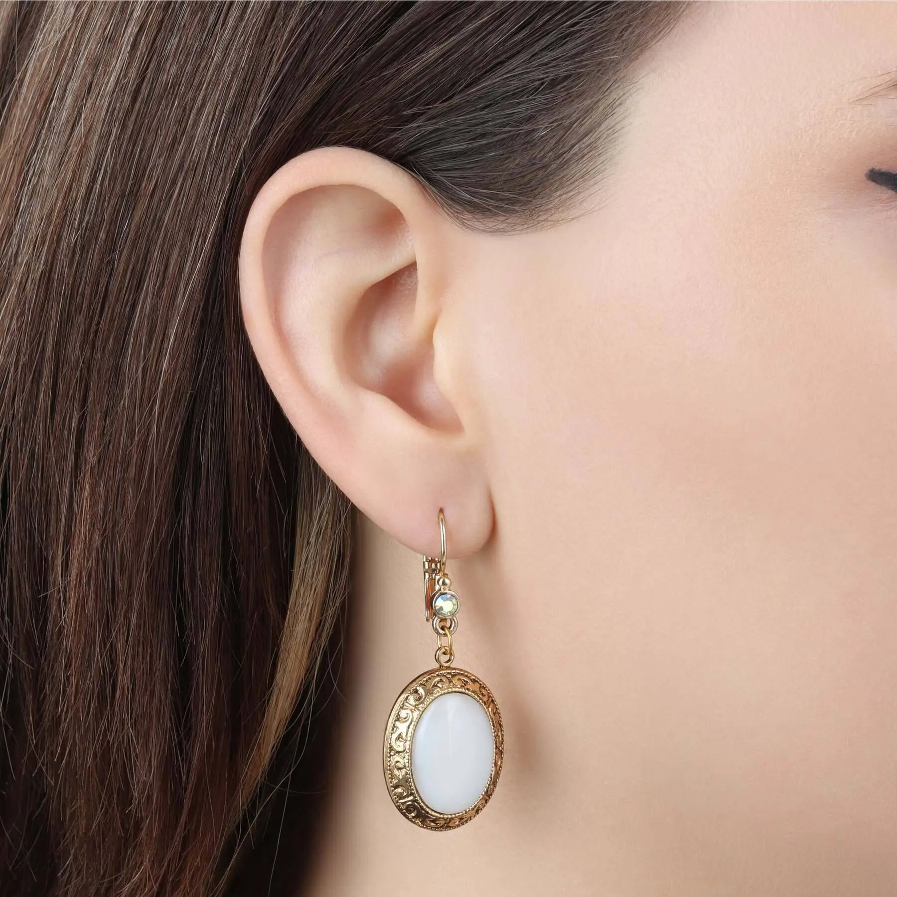 1928 Jewelry Celestial Vine Oval Moonstone & Crystal Drop Earrings 1928 Jewelry