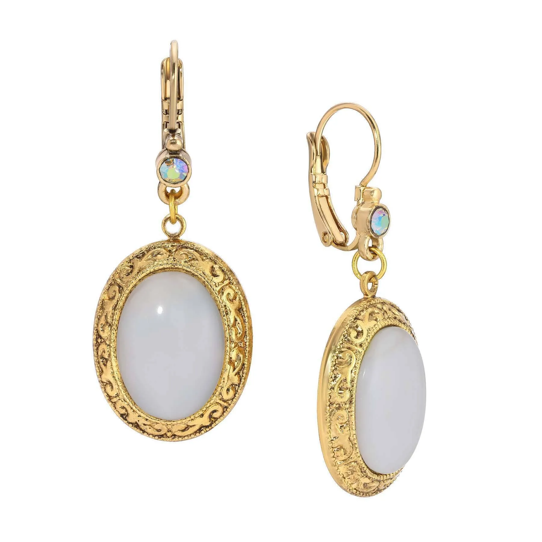 1928 Jewelry Celestial Vine Oval Moonstone & Crystal Drop Earrings 1928 Jewelry