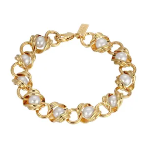 1928 Jewelry Chain with Faux Pearl Inset Link Bracelet 1928 Jewelry