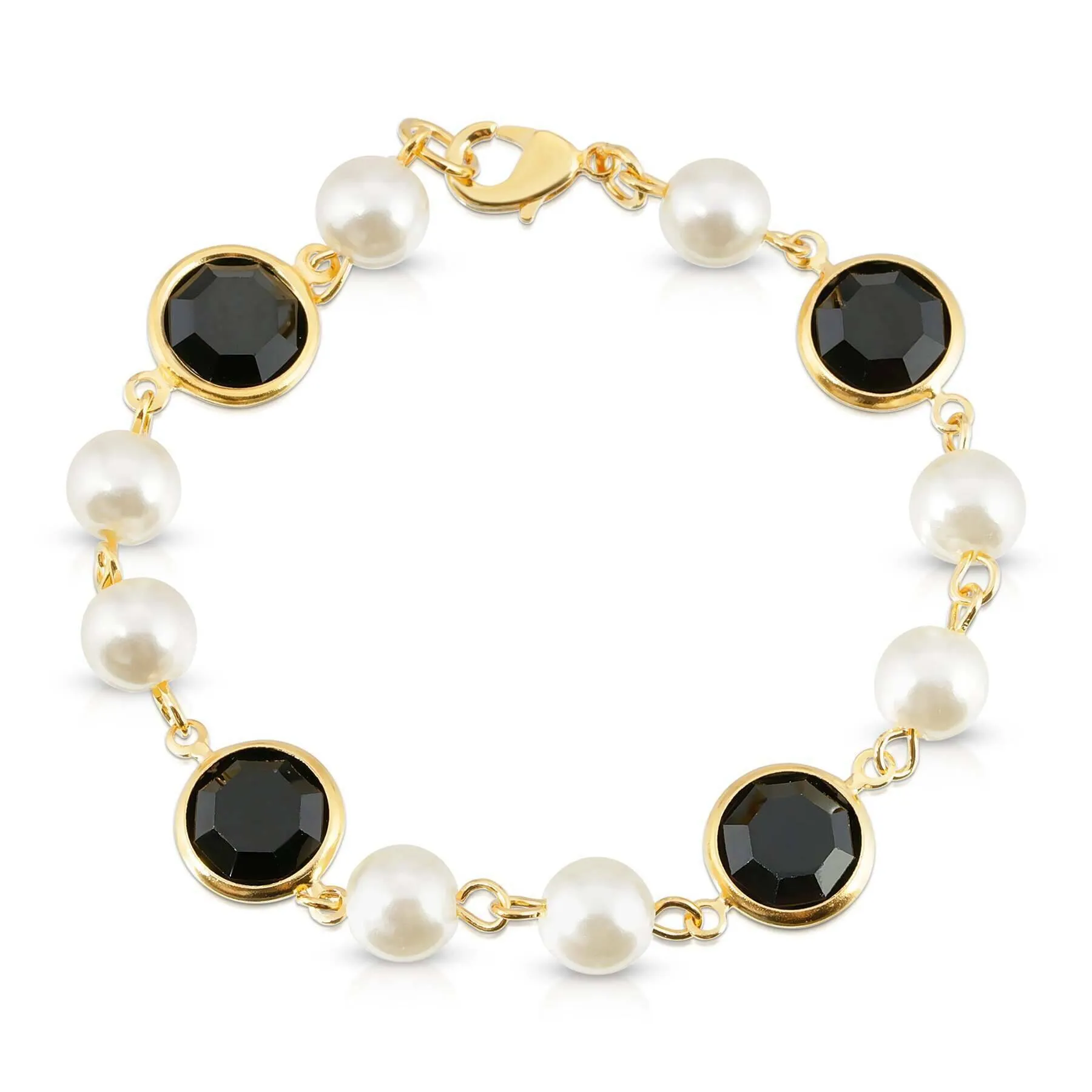 1928 Jewelry Channel Austrian Crystal & Faux Pearl Link Bracelet 1928 Jewelry
