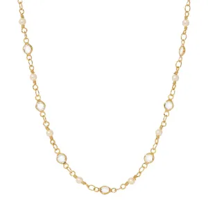 1928 Jewelry Channel Crystal & Faux Pearl Link Chain Necklace 18" 1928 Jewelry