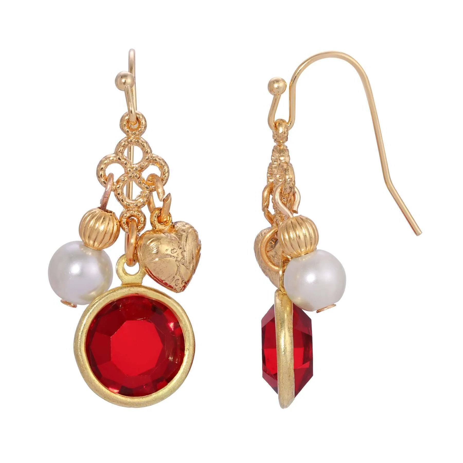 1928 Jewelry Channel Crystal Heart & Pearl Charm Dangling Earrings 1928 Jewelry