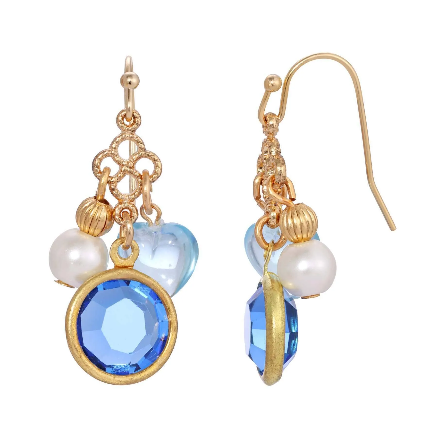 1928 Jewelry Channel Crystal Heart & Pearl Charm Dangling Earrings 1928 Jewelry