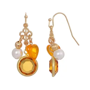 1928 Jewelry Channel Crystal Heart & Pearl Charm Dangling Earrings 1928 Jewelry