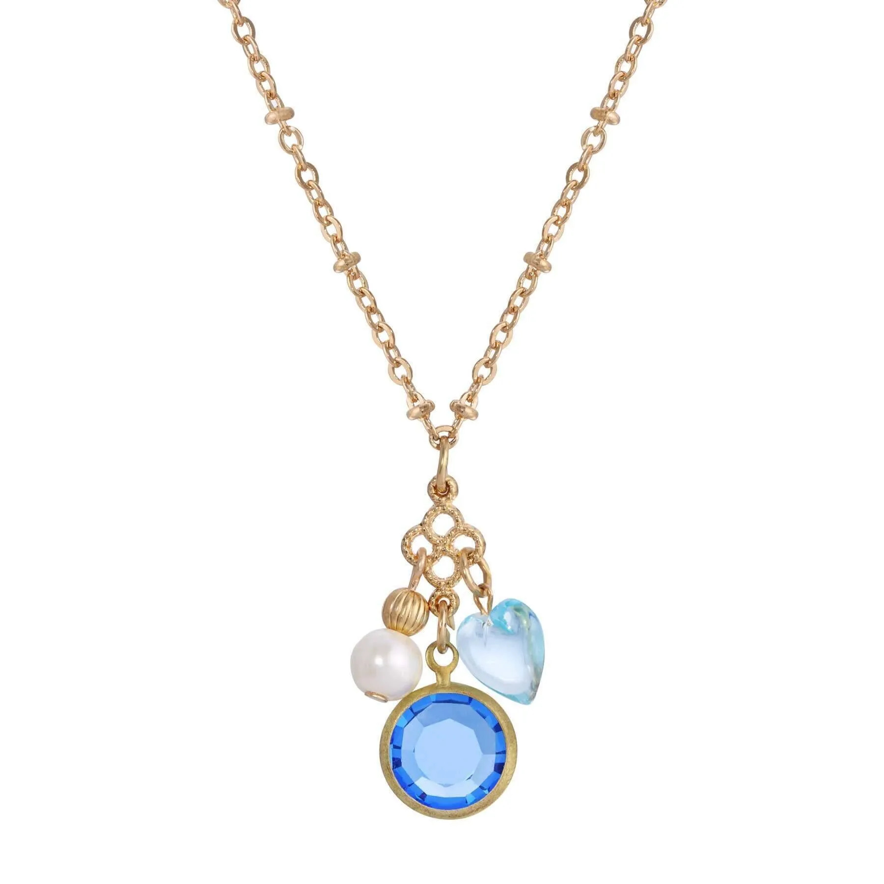 1928 Jewelry Channel Crystal Heart & Pearl Charm Pendant Necklace 16" 1928 Jewelry