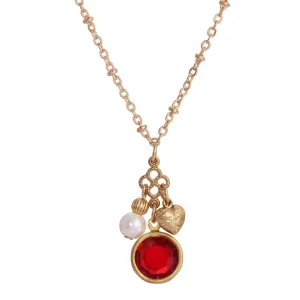 1928 Jewelry Channel Crystal Heart & Pearl Charm Pendant Necklace 16" 1928 Jewelry