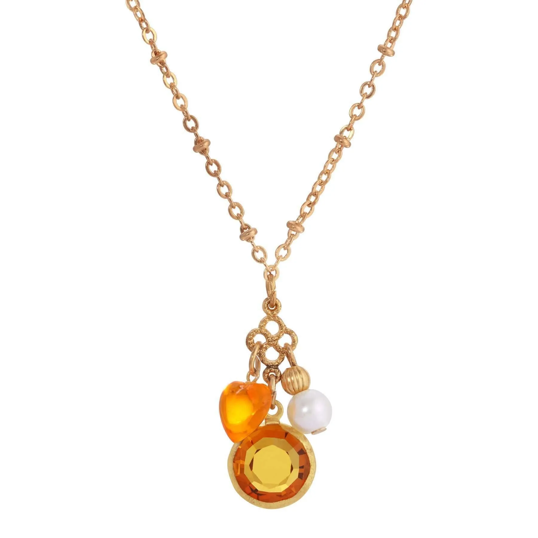 1928 Jewelry Channel Crystal Heart & Pearl Charm Pendant Necklace 16" 1928 Jewelry