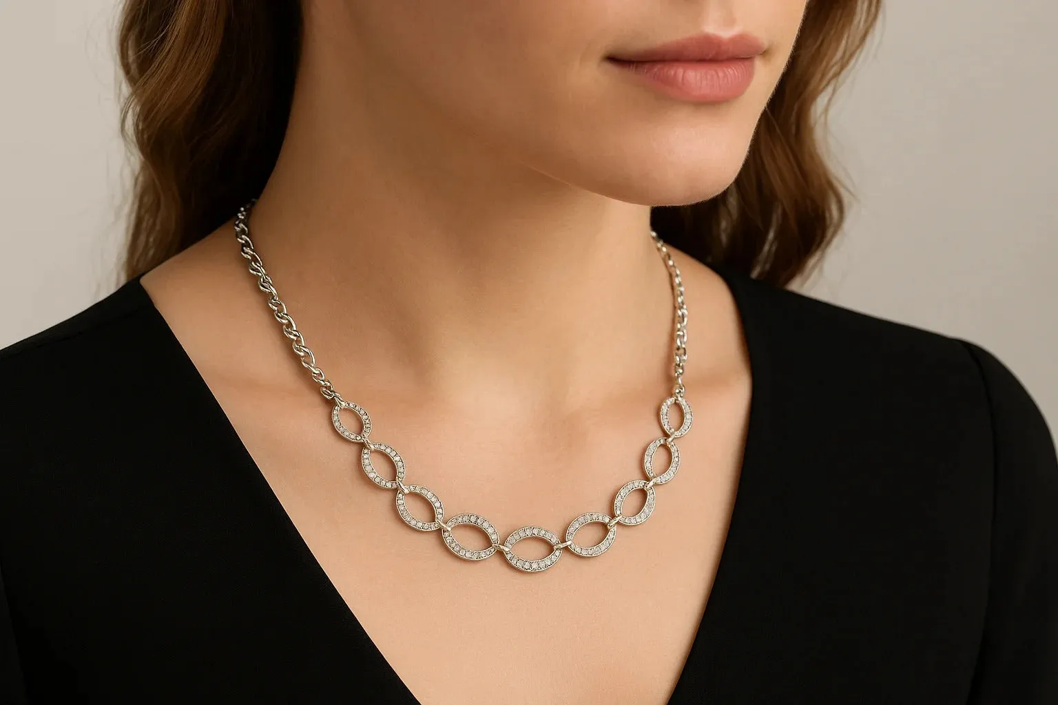 1928 Jewelry Circle Simulated Marcasite Link Necklace 16"   3" Extender 1928 Jewelry