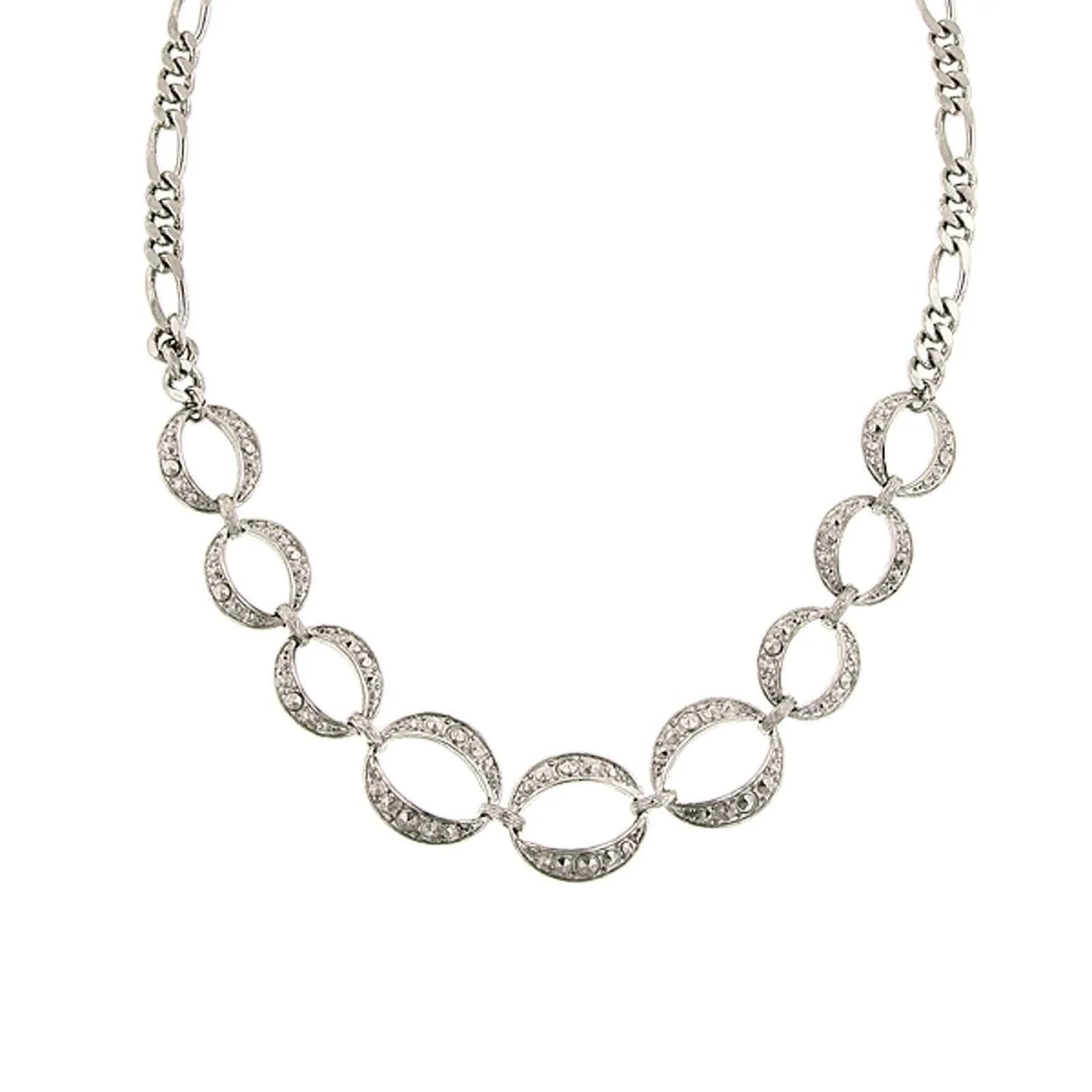 1928 Jewelry Circle Simulated Marcasite Link Necklace 16"   3" Extender 1928 Jewelry
