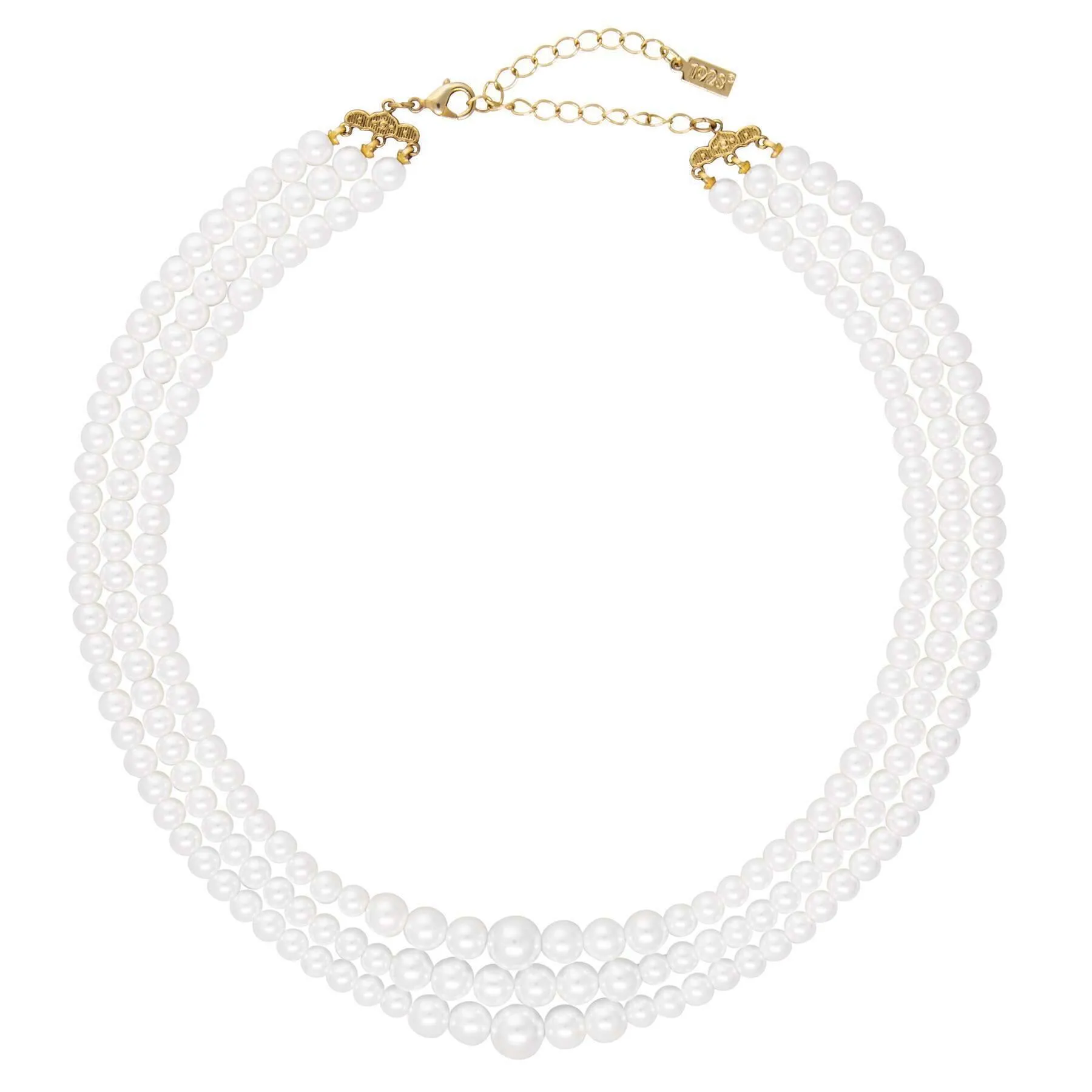 1928 Jewelry Classic 3 Strand Faux Pearl Necklace 16"   3" Extender 1928 Jewelry