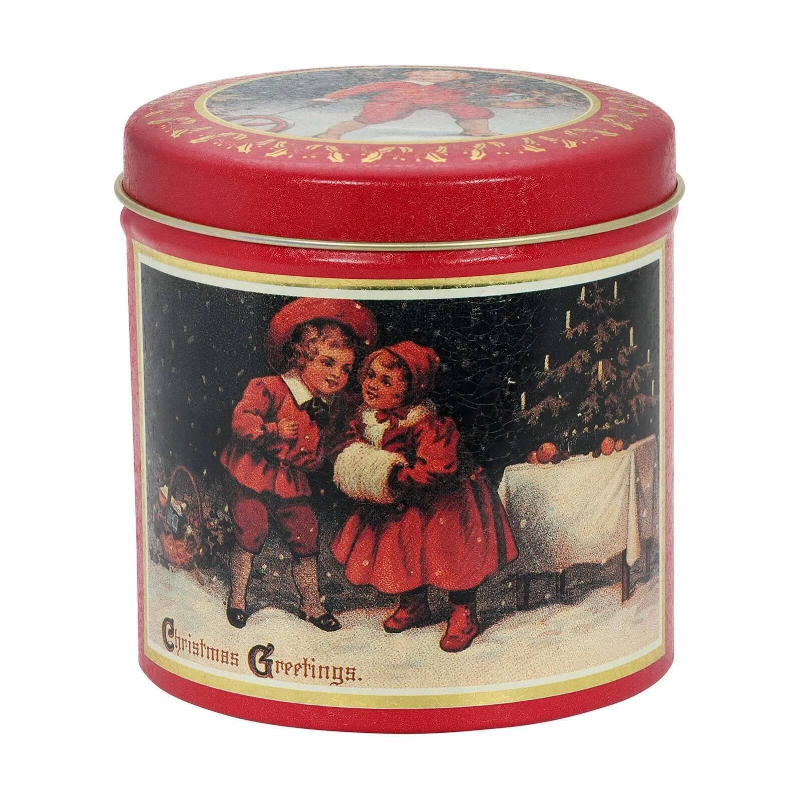 1928 Jewelry Classic Christmas Carolers Distressed Red Round Holiday Tin Box Can Set (Pack Of 6) 1928 Jewelry
