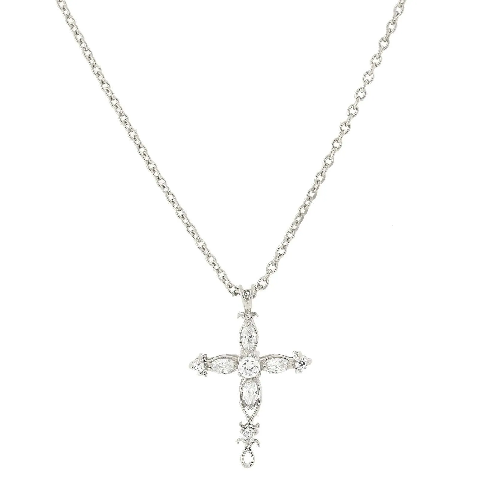 1928 Jewelry Classic Cubic Zirconia Cross Pendant Necklace 16"   3" Extender 1928 Jewelry