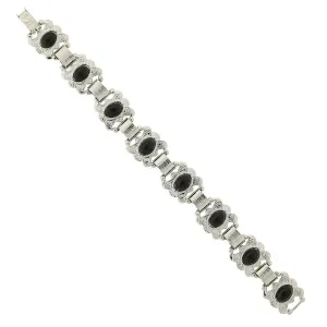 1928 Jewelry Classic Etched Oval Black Stone Clasp Bracelet 1928 Jewelry