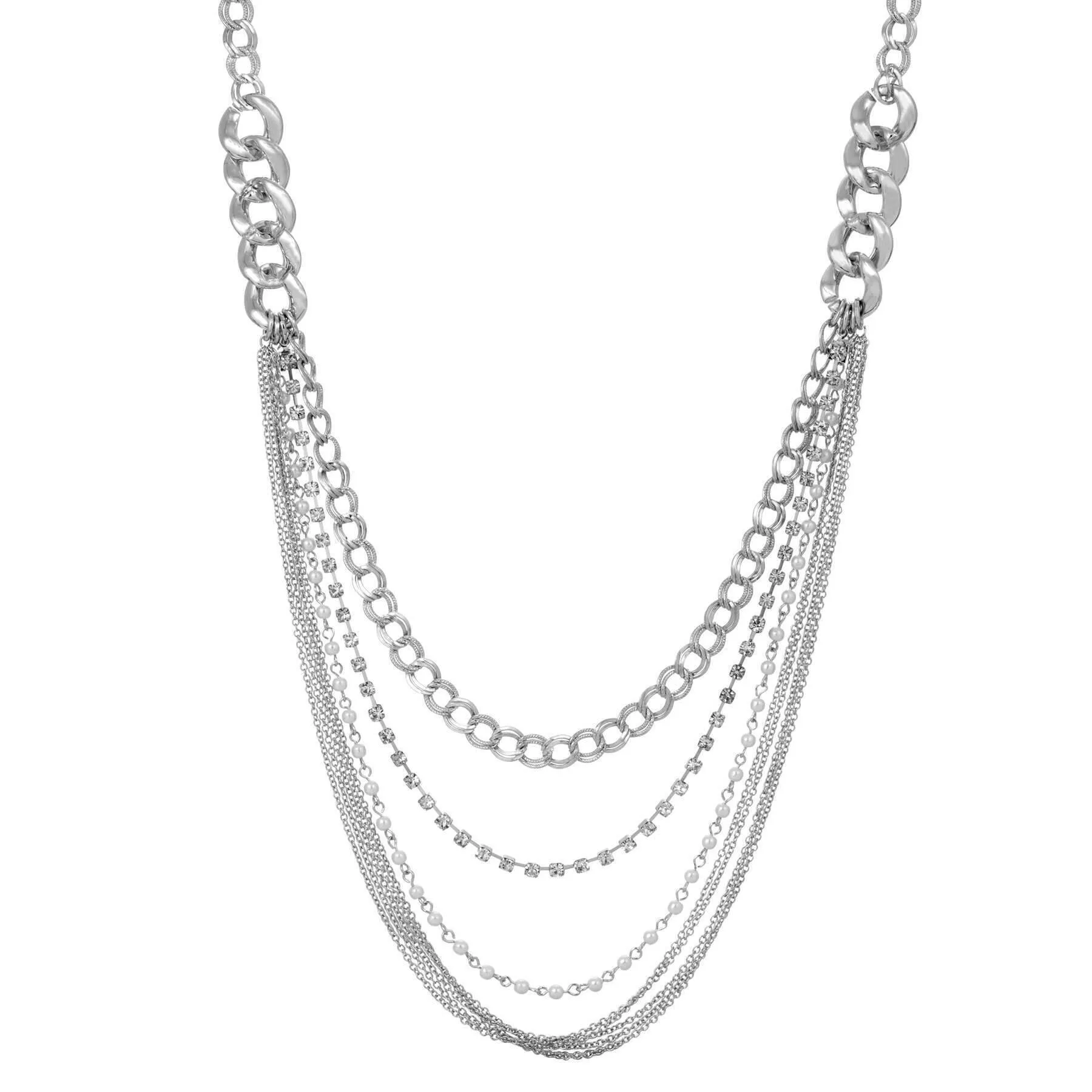 1928 Jewelry Classic Faux Pearl & Crystal Link Chain Necklace 32" 1928 Jewelry